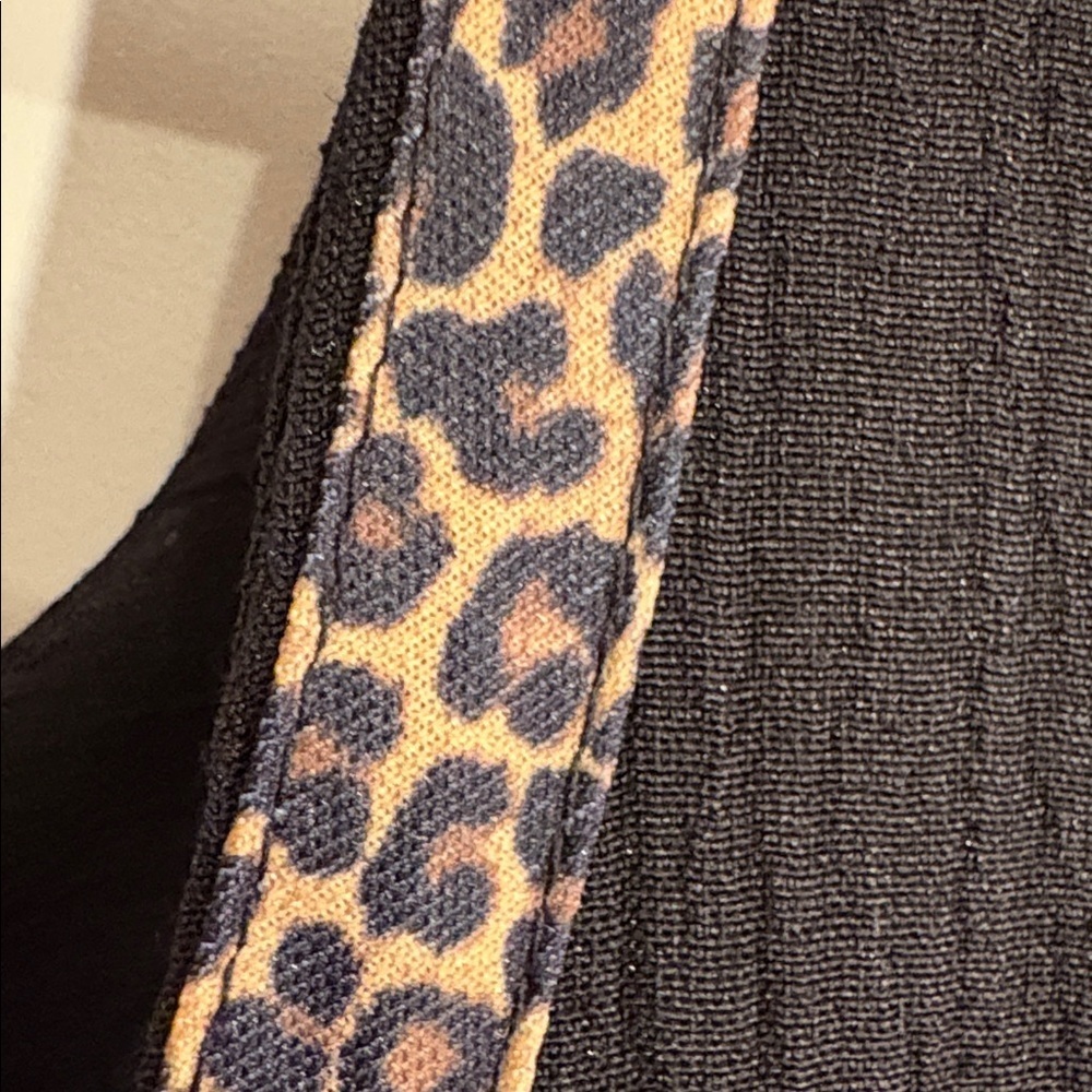 Vintage 1980s Black Sheath Dress With Leopard Trim Office Casual Retro Size 10P - Picture 15 of 17